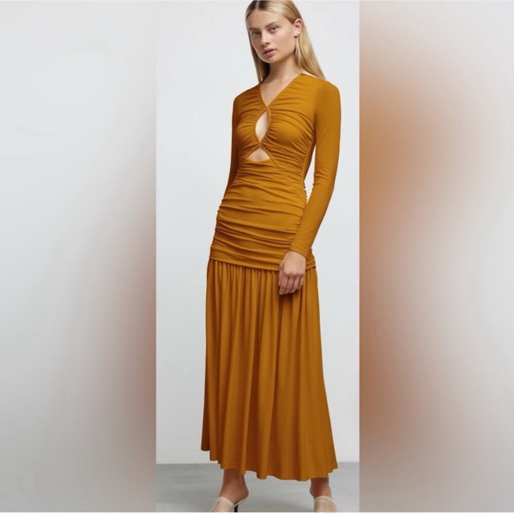 Chic Long Sleeve Mustard Dress